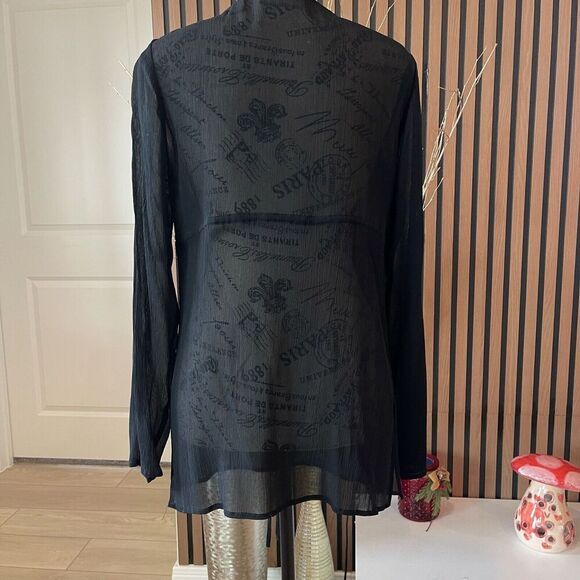 I.E. Woman Silk‎ Tunic Blouse Women Small Black Embriodered Sheer Chiffon - Picture 3 of 8